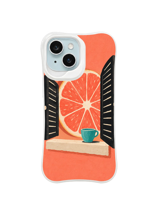 The Grapefruit Window iPhone case pattern 1, salmon grapefruit window with black shutters