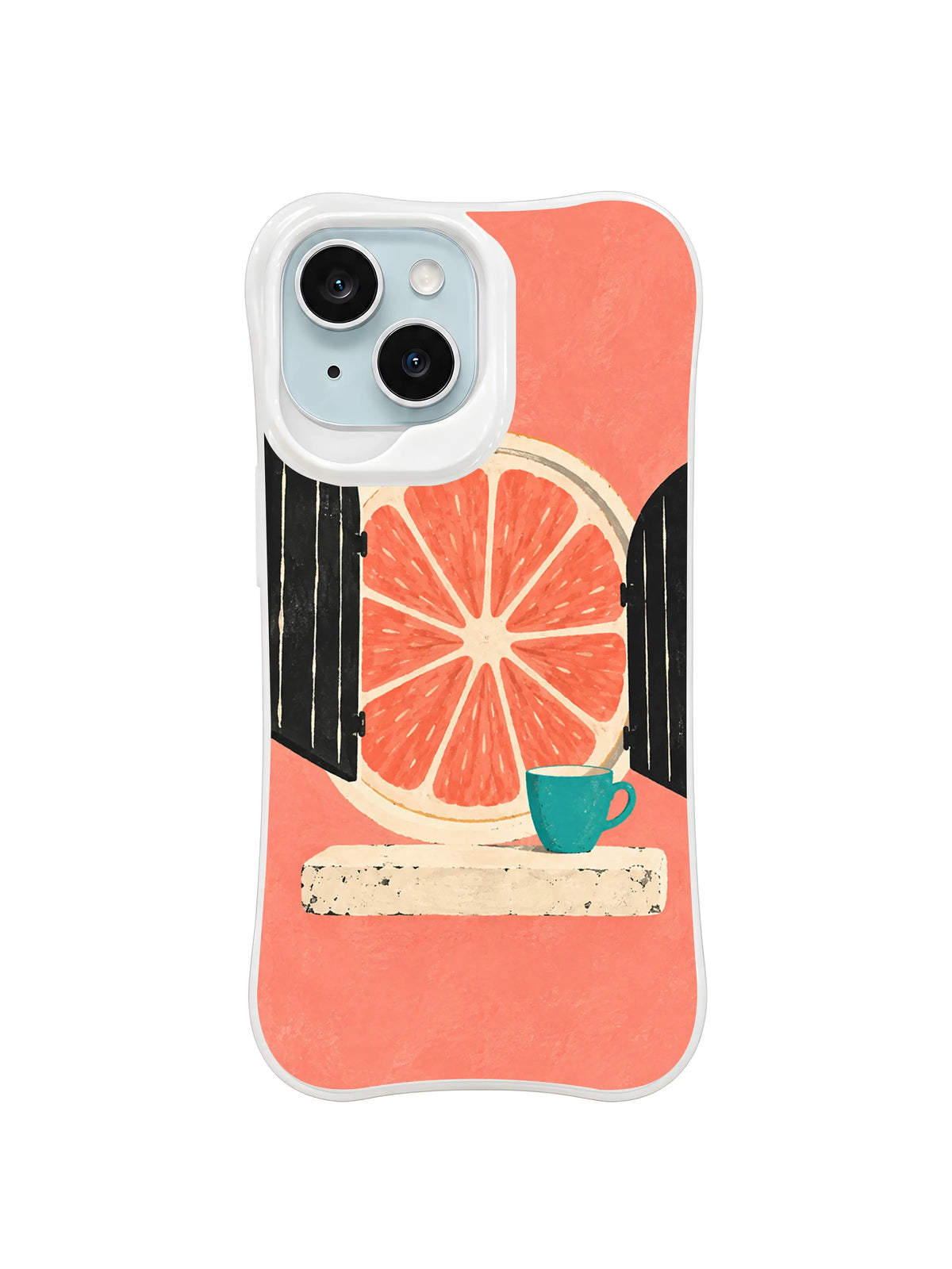 The Grapefruit Window iPhone case pattern 5, asymmetrical shutters and cup