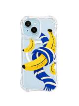 The Banana Scarf Knot iPhone case pattern 4, curved banana with trailing striped scarf