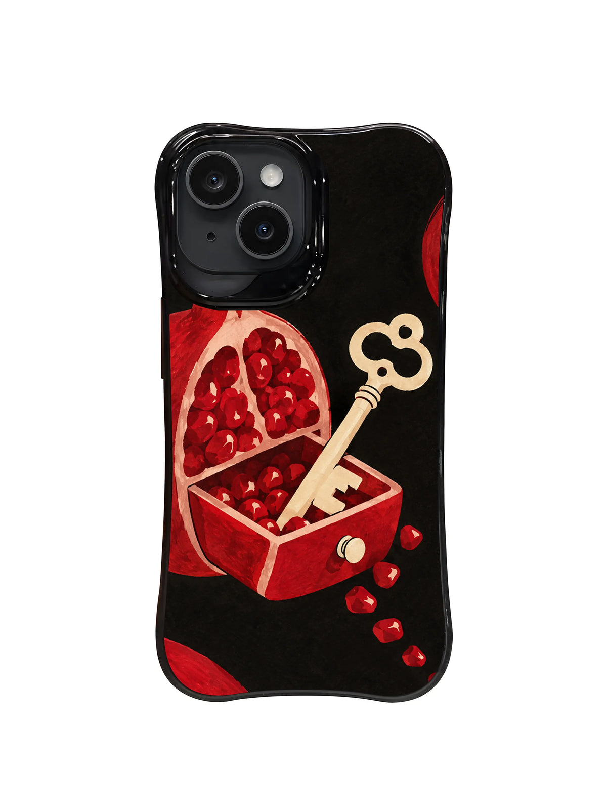 The Pomegranate Key Drawer iPhone case pattern 5, scattered seeds and red drawer