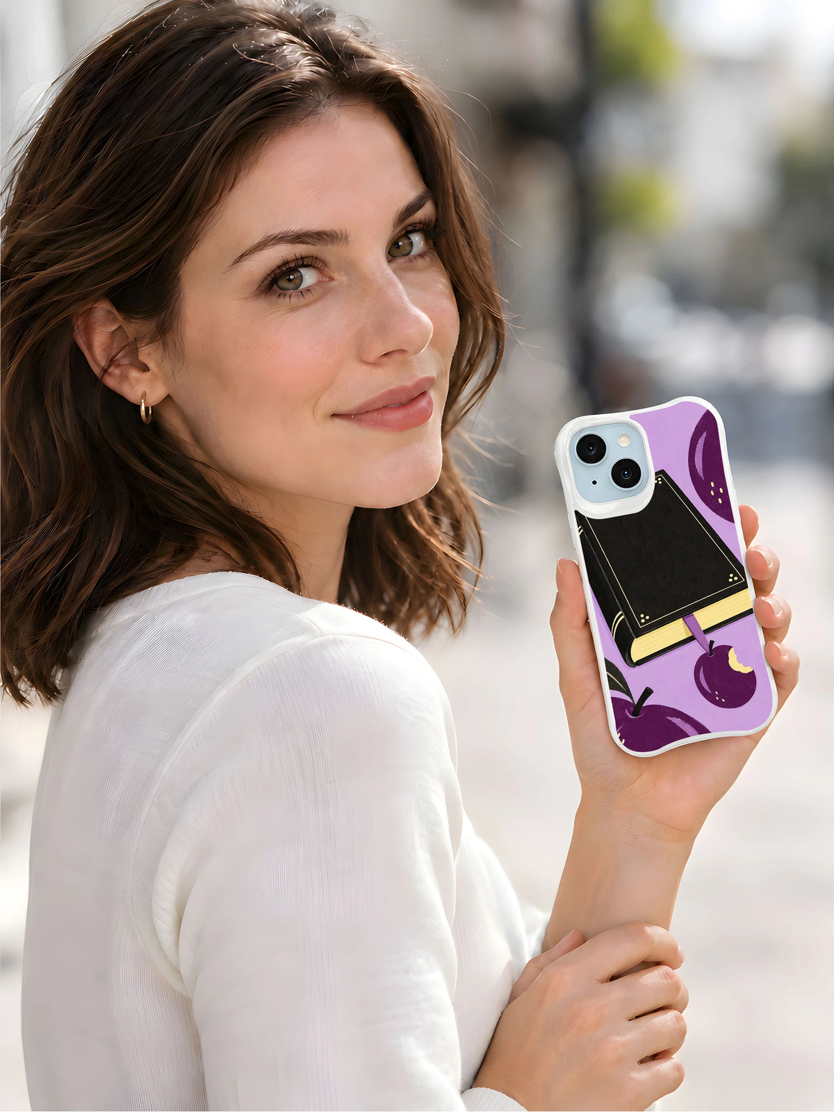 The Plum Moon Bookmark iPhone 13 case lifestyle view