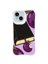 The Plum Moon Bookmark iPhone case pattern 3 with crescent plum bookmark on lavender