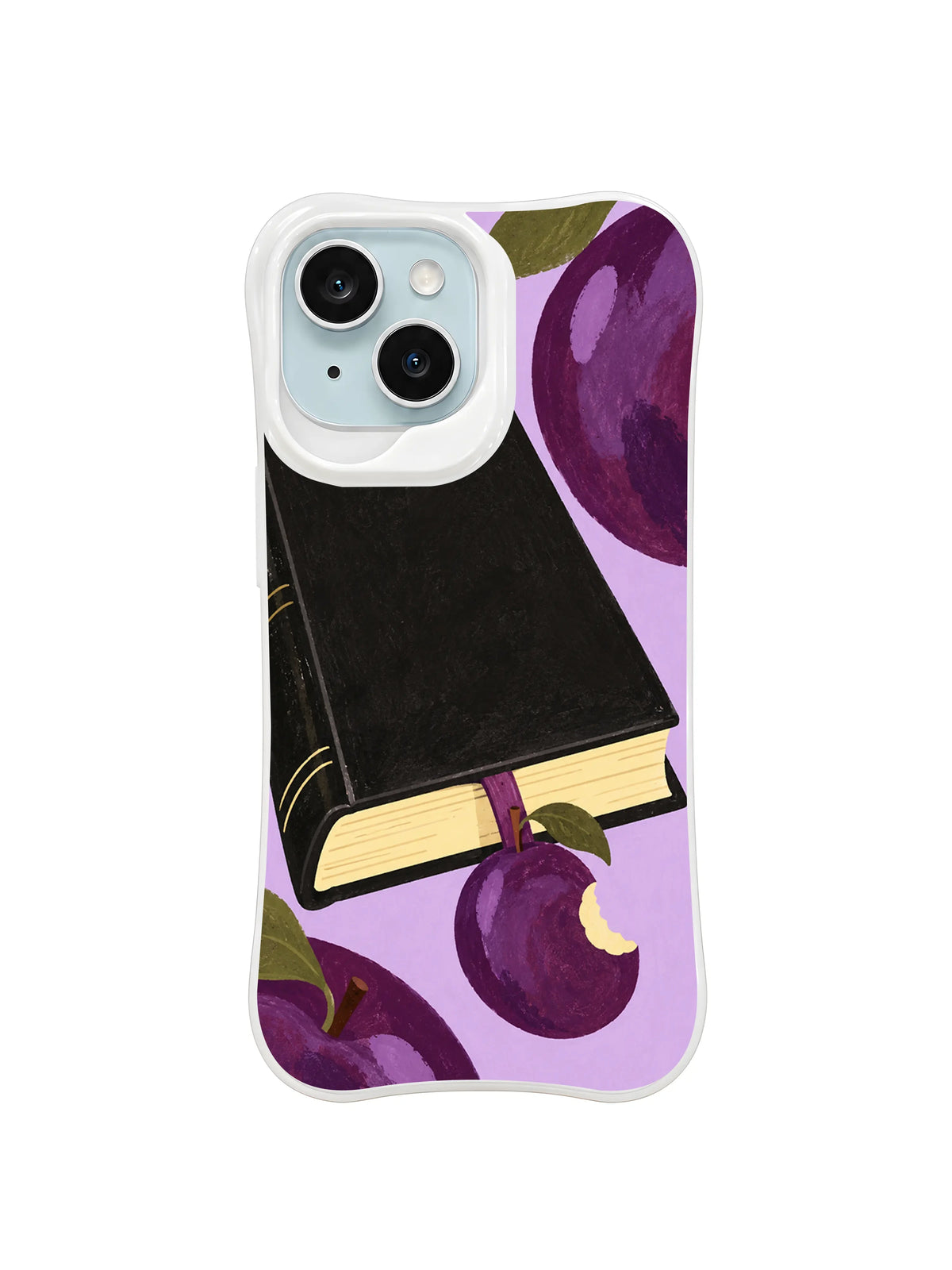 The Plum Moon Bookmark iPhone case pattern 3 with crescent plum bookmark on lavender
