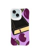 The Plum Moon Bookmark iPhone case pattern 5 with moon bite bookmark and green leaves