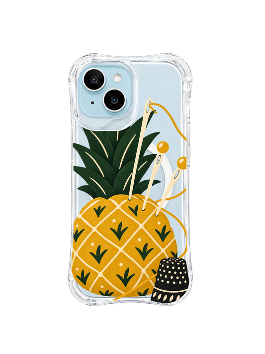 The Pineapple Sewing Shift iPhone case pattern 1 with pineapple pincushion and black thimble