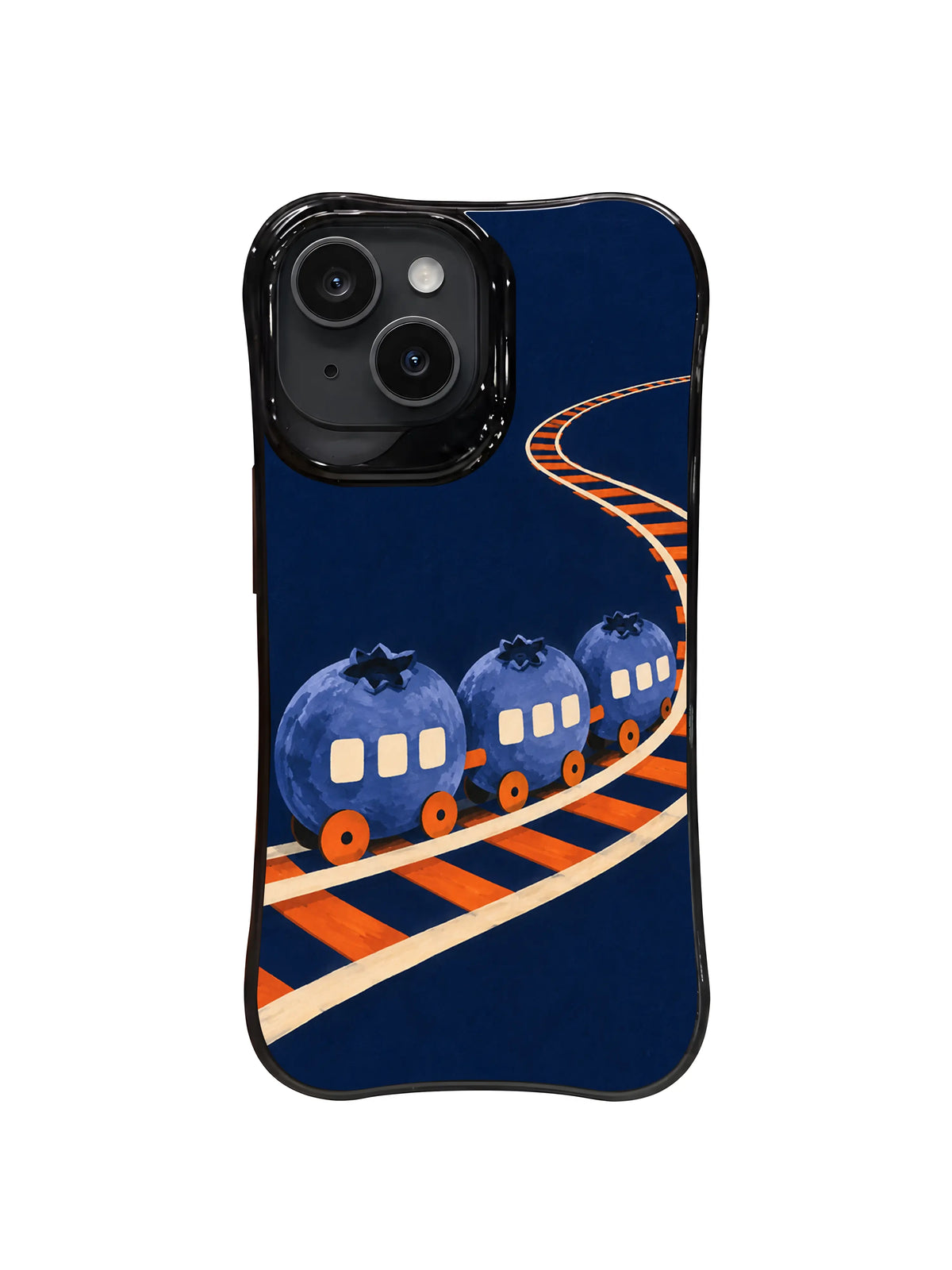 The Blueberry Night Train iPhone case pattern 1 with blueberry cars on a curved track