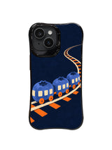 The Blueberry Night Train iPhone case pattern 4 with periwinkle train and sweeping route