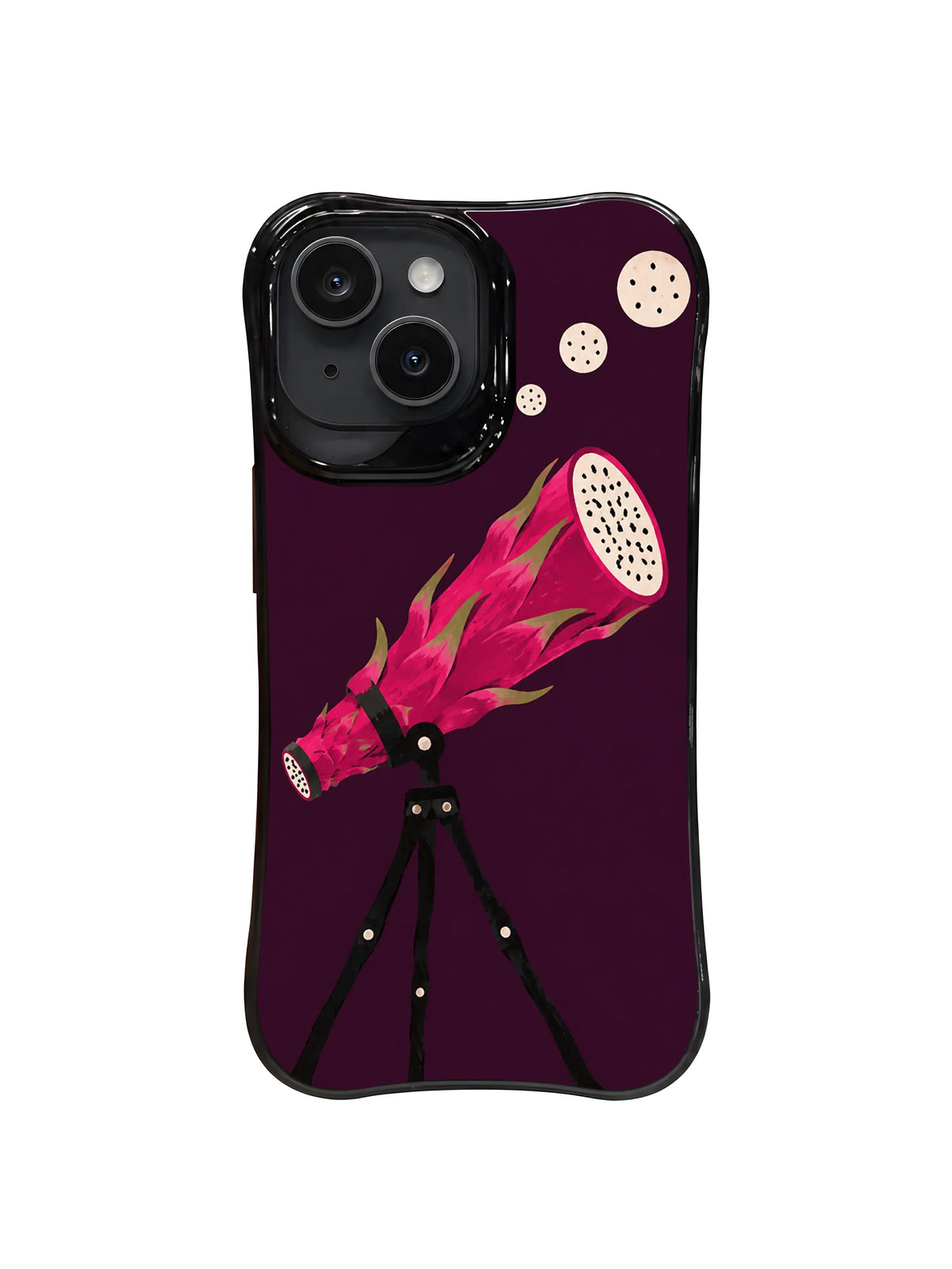 Dragon fruit telescope artwork pattern 3 on a black iPhone case