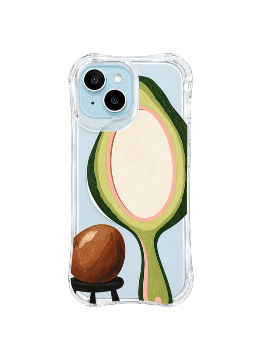 Avocado mirror pause artwork pattern 1 on a transparent iPhone case
