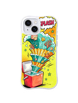 Tidal Cooler Surprise / Accordion Surf Splash: A turquoise wave spreads over a yellow accordion fan, with a large orange sea star.