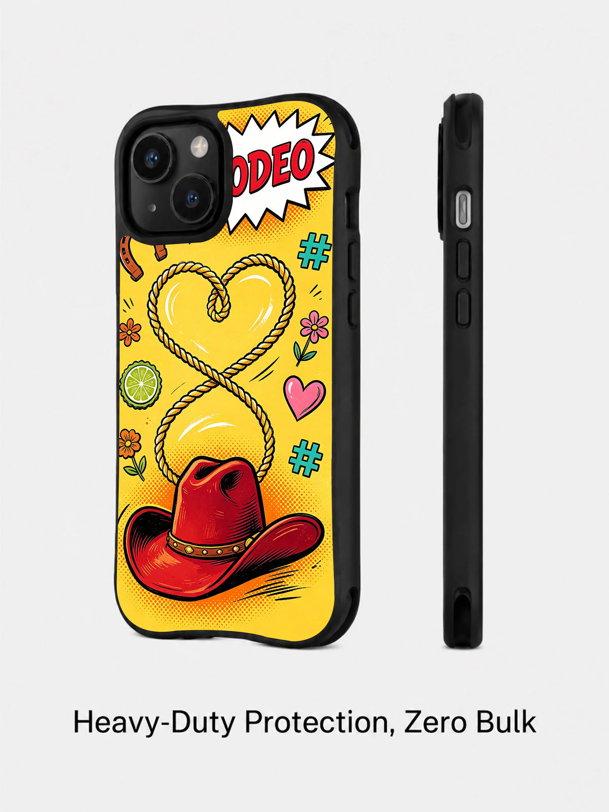Rodeo Heart Loop: Desenli kılıfın arka ve yan görünümleri.