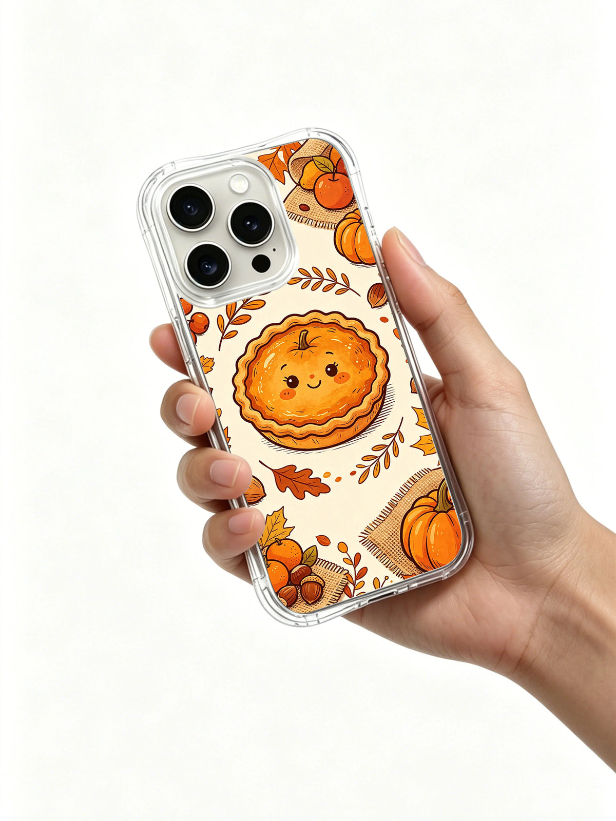 Thanksgiving Market Day: A hand holds the illustrated case against a light background.