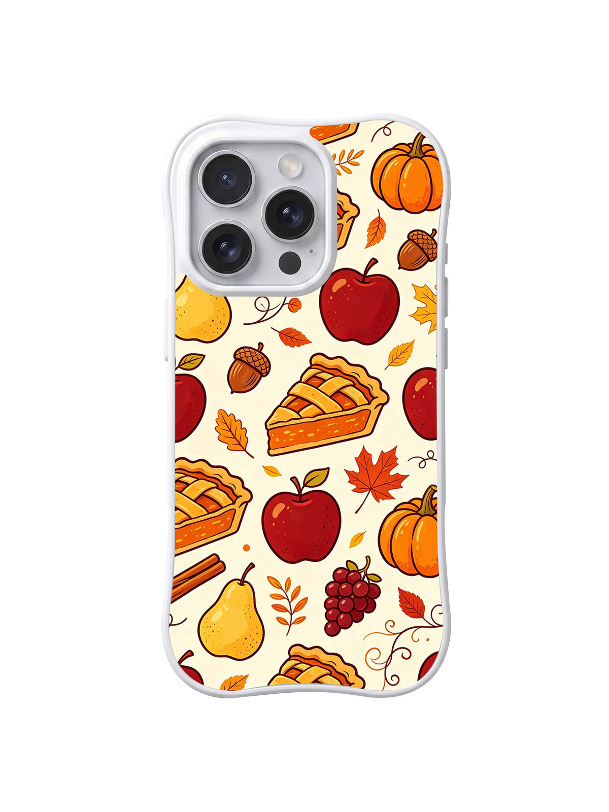 Crimson Apple Harvest / Crimson Apple Pie Scatter: Kafes hamurlu turta dilimleri, balkabakları ve üzümler arasında kırmızı elmalar ve sarı armutlar.