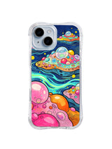 Cosmic Bubble Garden abstract iPhone 15 case front detail