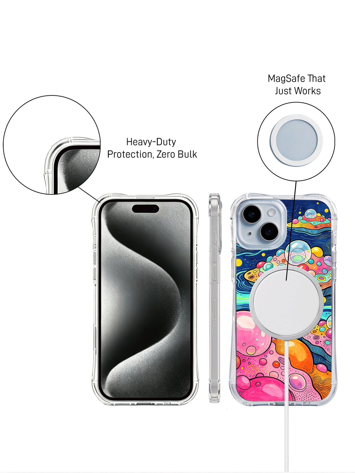 Cosmic Bubble Garden abstract iPhone 15 case camera detail