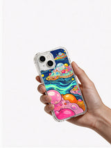 Cosmic Bubble Garden abstract iPhone 15 case back view