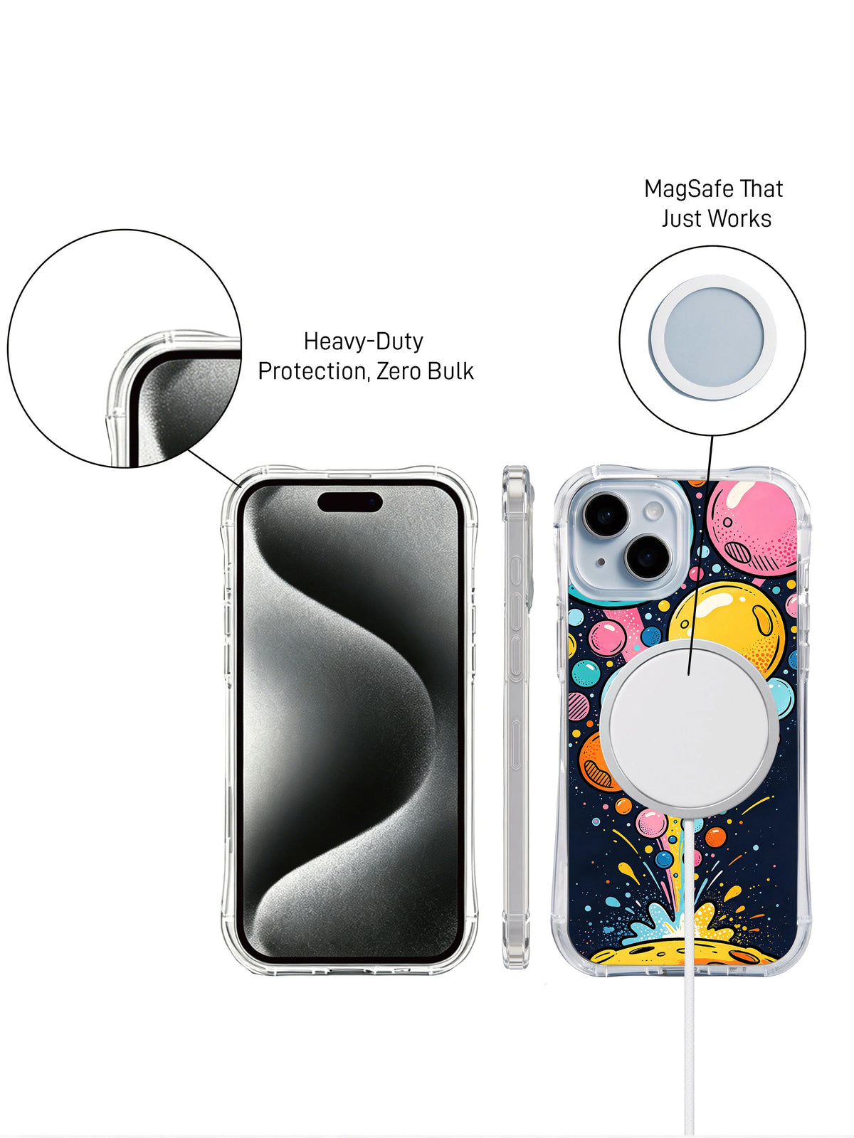 Happy Bubble Universe iPhone 15 case camera detail