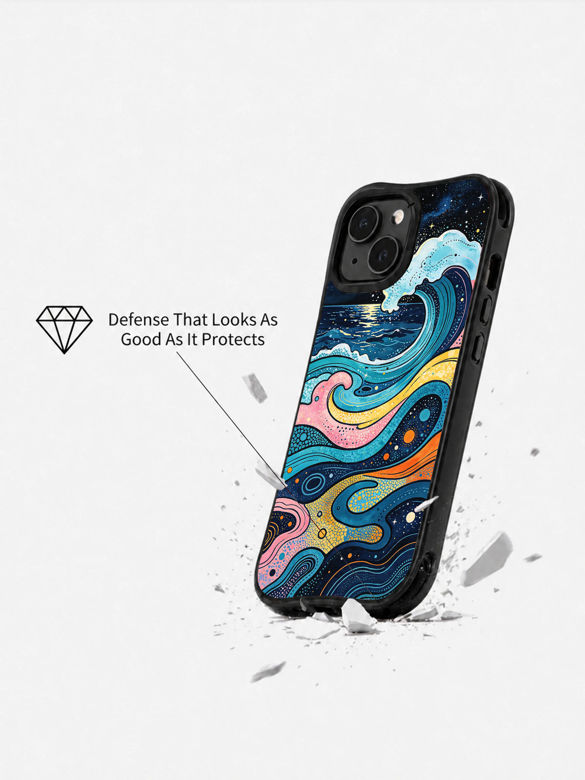 Moon Tide Mosaic iPhone 15 case side view