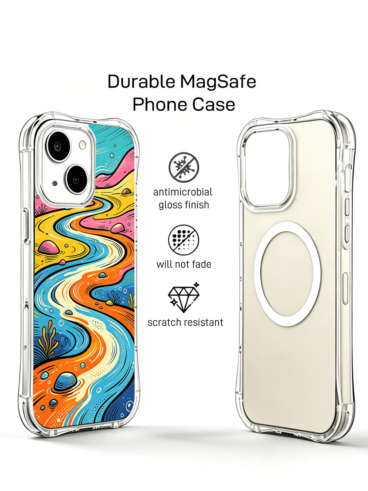 Rainbow Motion World iPhone 15 case detail