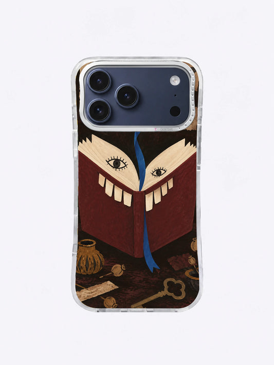 Blank Page Grin artwork swatch for The Book That Ate the Silence iPhone 17 Pro Max Case