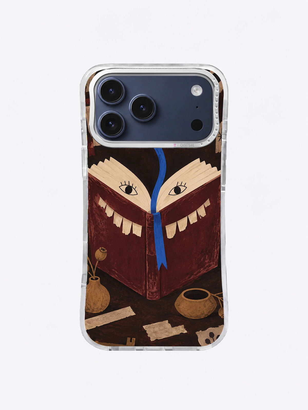 Cobalt Bookmark Question artwork swatch for The Book That Ate the Silence iPhone 17 Pro Max Case