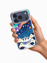 Aurora Kites Over the Village phone case shown held in one hand
