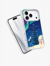Angled view of Aurora Observatory Tree artwork on an iPhone 17 Pro case