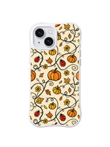 Autumn Ladybug Harvest: Pumpkins, ladybugs and autumn leaves scatter through fine flowering vines.
