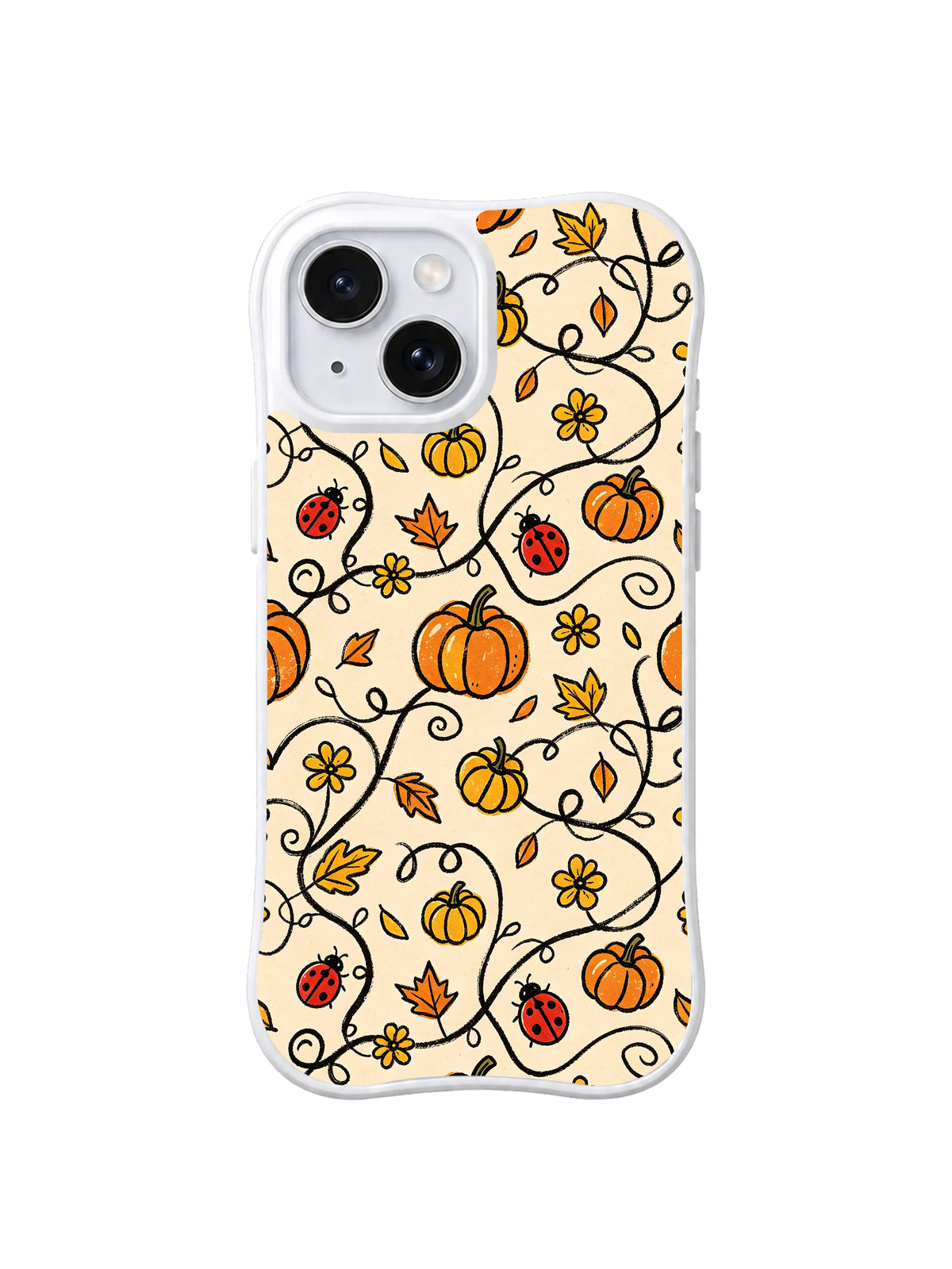 Autumn Ladybug Harvest: Pumpkins, ladybugs and autumn leaves scatter through fine flowering vines.