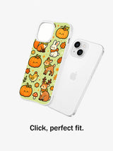 Autumn Magic Animal Friends iPhone 14 case shown beside the phone for fit