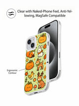 Autumn Magic Animal Friends iPhone 14 case angled view showing its contoured shape