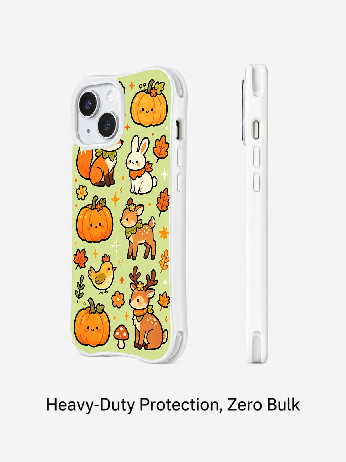 Autumn Magic Animal Friends iPhone 14 case angled and side profile view