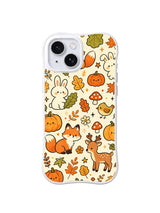 Autumn Woodland Parade pattern on a white iPhone 14 case