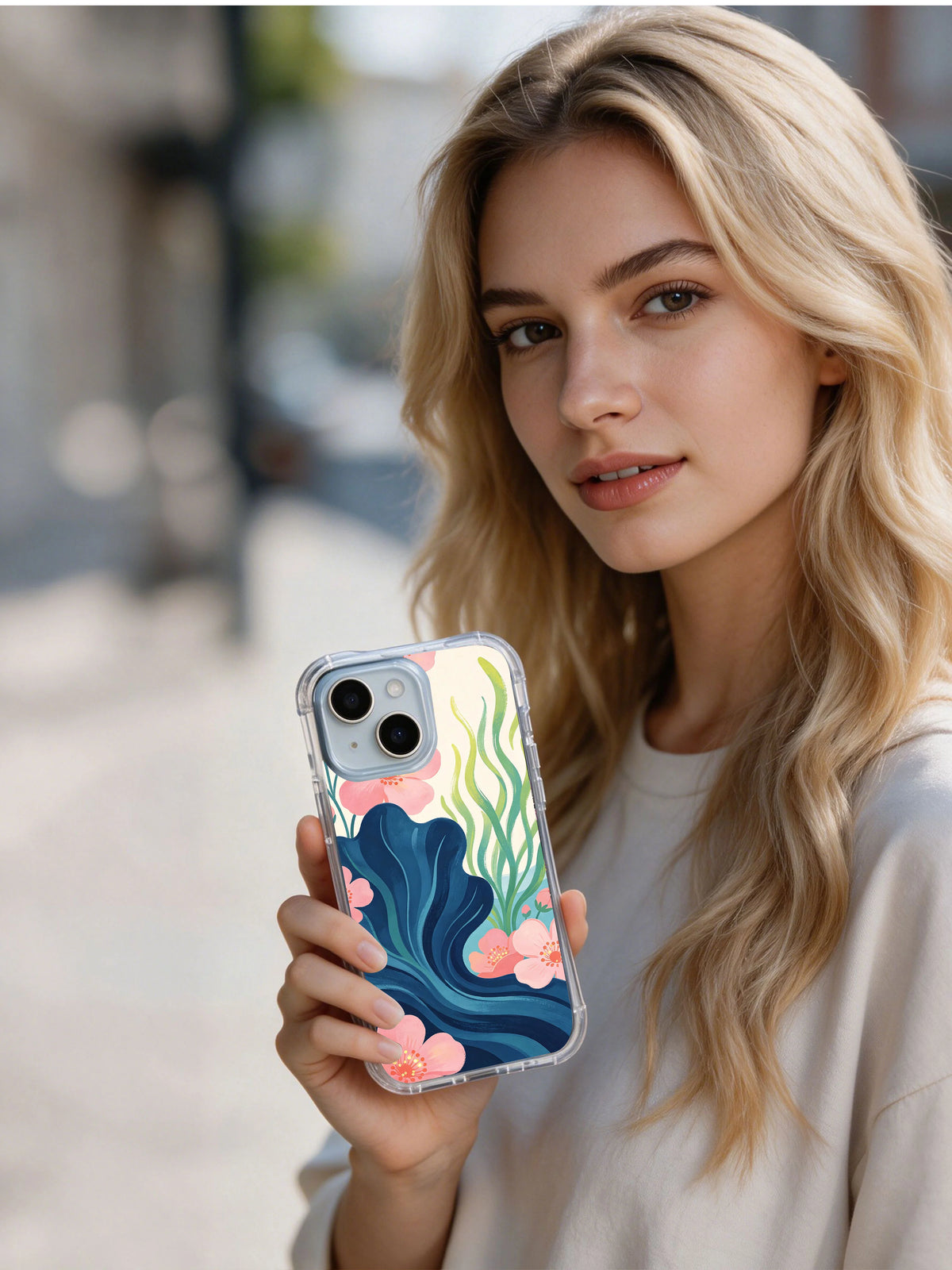 Blue Ocean Meadow iPhone 14 case lifestyle
