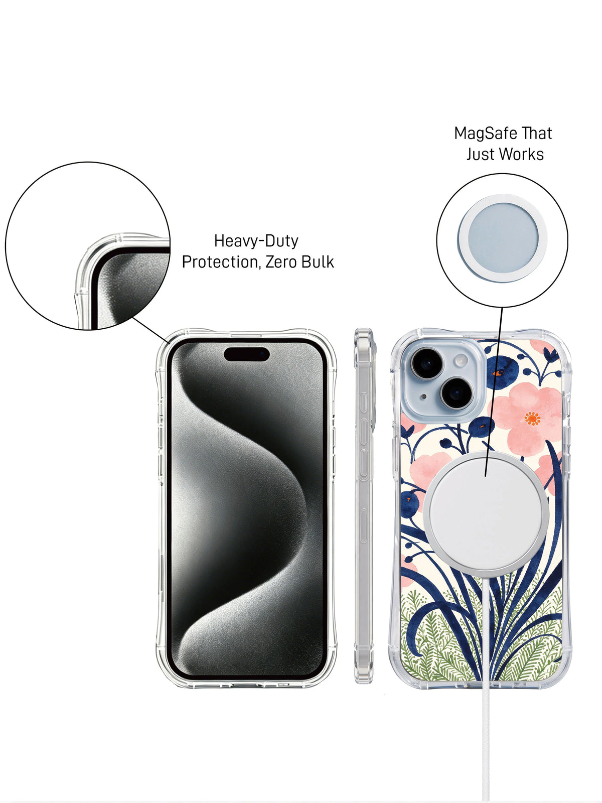 Midnight Blossom Sanctuary clear MagSafe iPhone 14 case