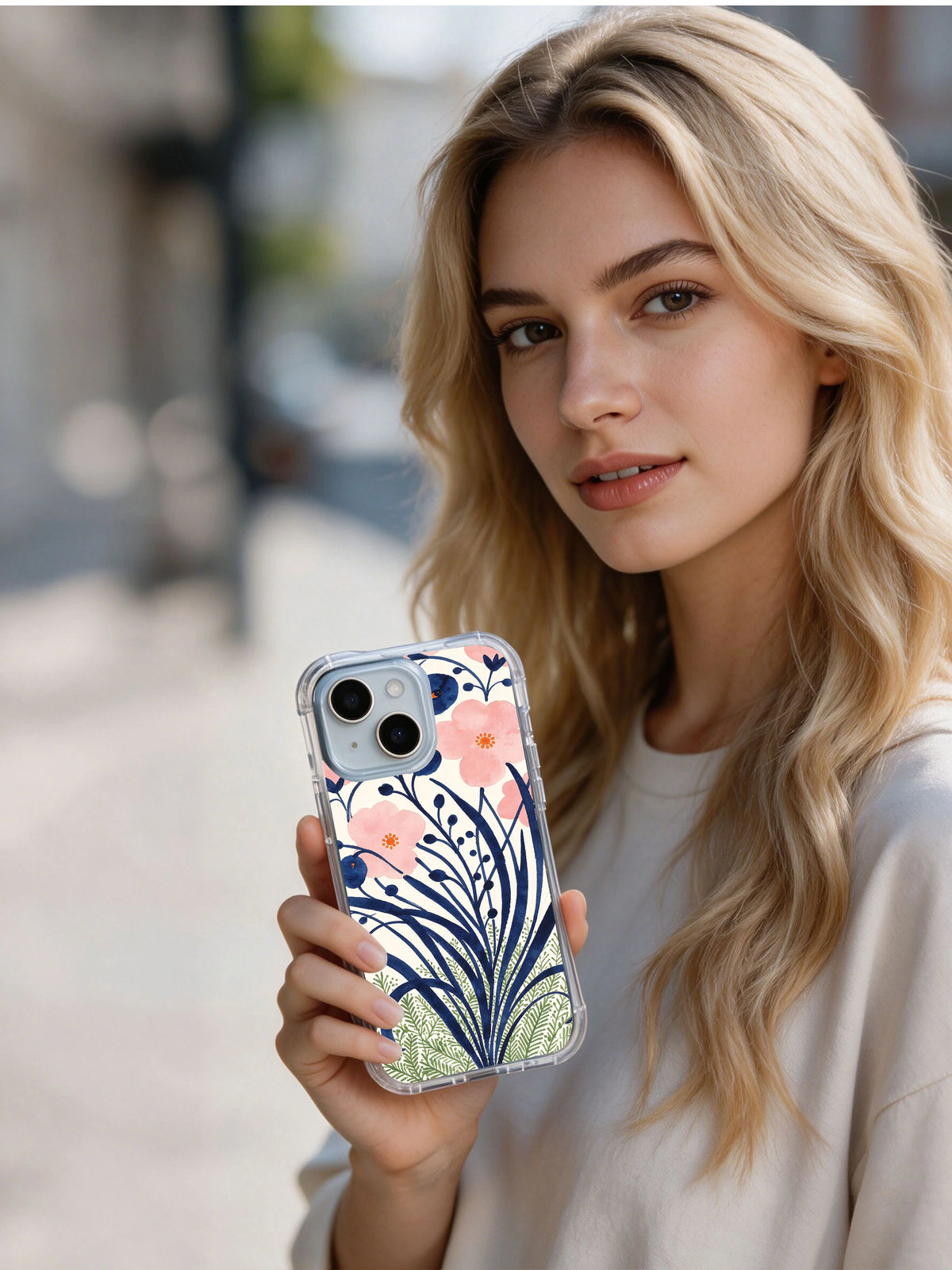 Midnight Blossom Sanctuary floral iPhone 14 case lifestyle