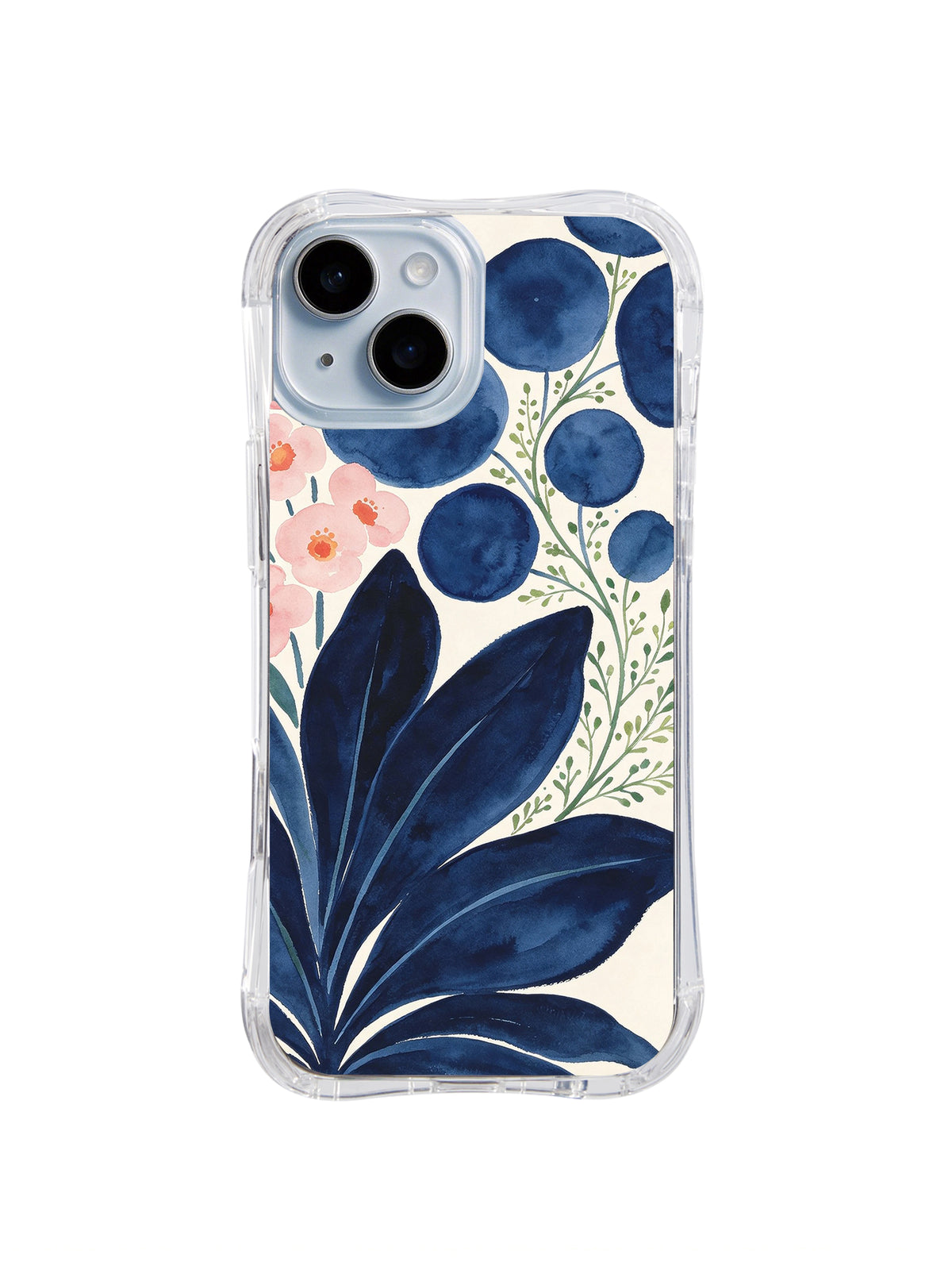 Moonlit Navy Leaves pattern iPhone 14 case