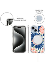 Coastal Blue Bloom Garden clear MagSafe iPhone 14 case