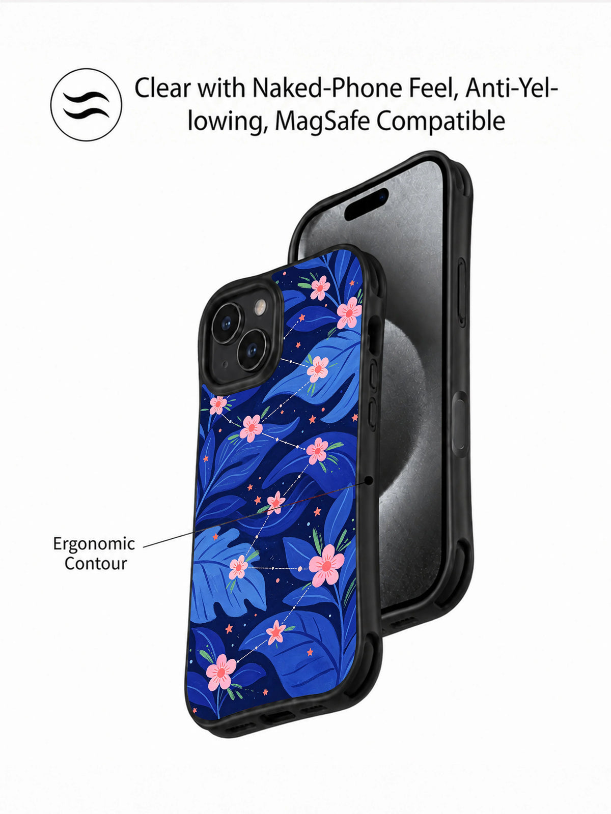 Petal Constellations iPhone 14 case MagSafe-compatible back view