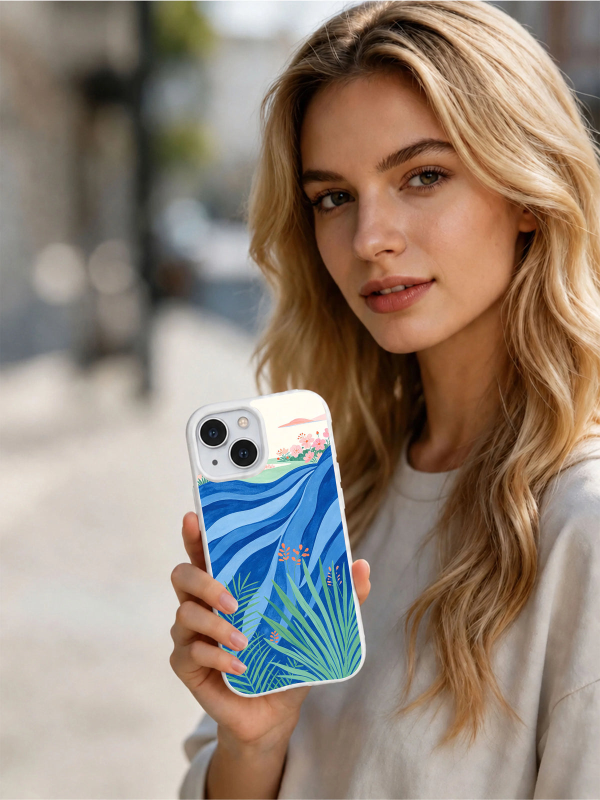 Pink Horizon iPhone 14 case lifestyle