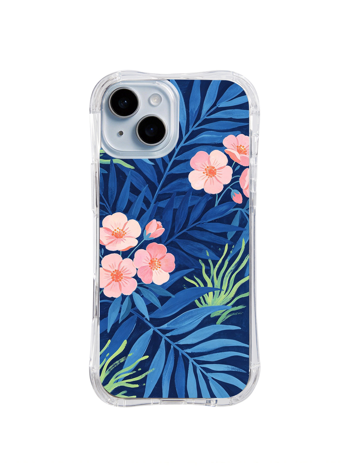 Navy Palm Bloom pattern iPhone 14 case