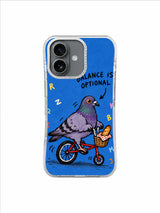 Balance Is Optional pigeon bicycle artwork — Blue-Sky Sideways Cycle