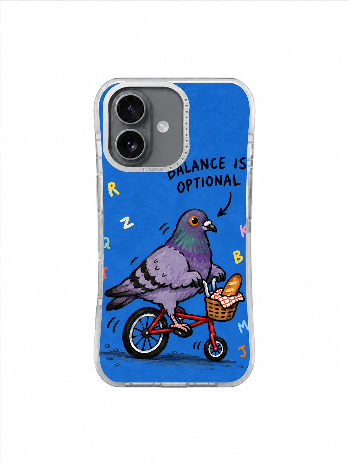 Balance Is Optional pigeon bicycle artwork — Blue-Sky Sideways Cycle