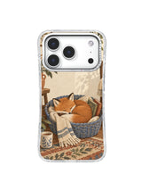 Sleeping fox in a blue basket illustrated phone case artwork