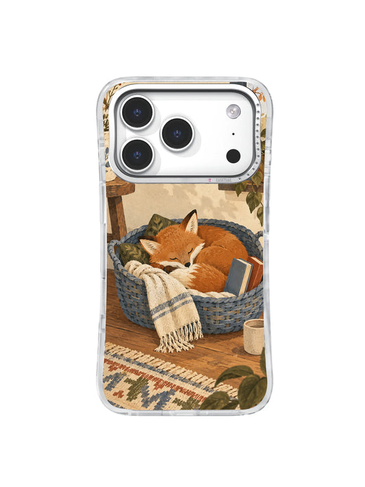Basket of Small Dreams sleeping fox and books iPhone 17 Pro Case artwork