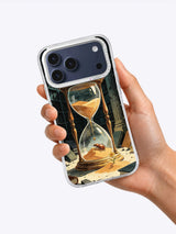 The Beetle and the Hourglass illustrated iPhone case held in hand