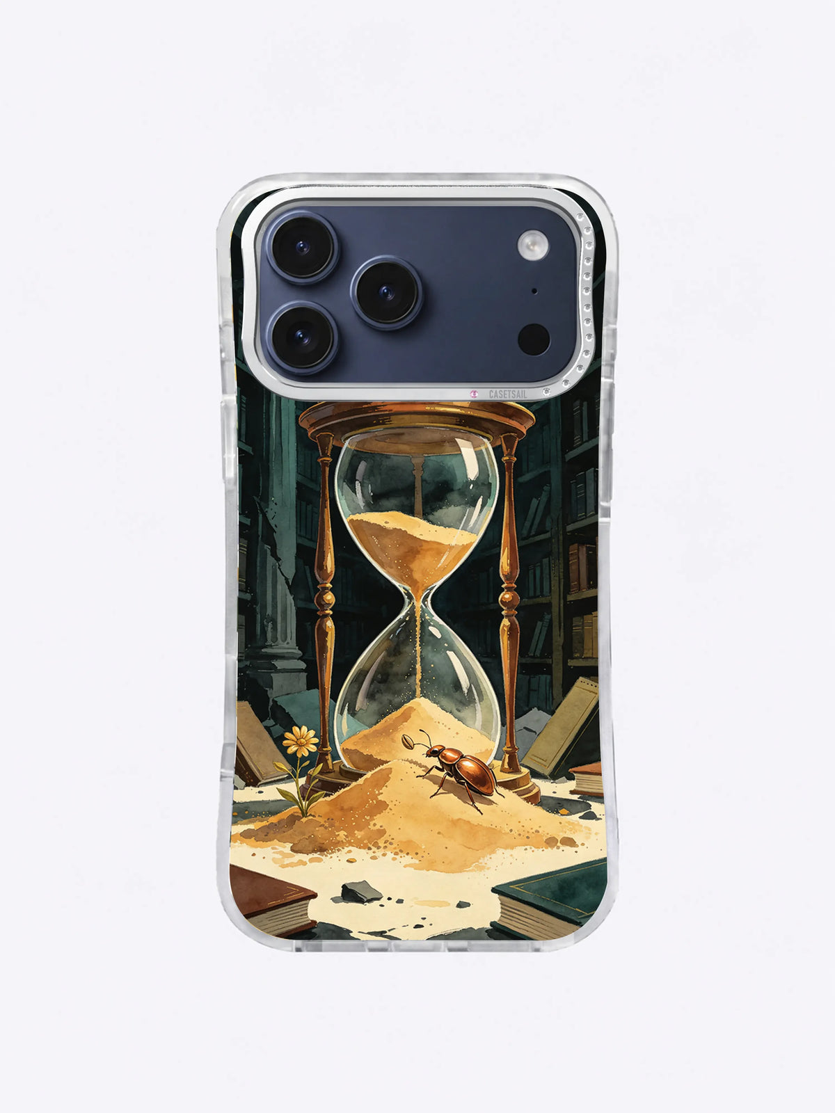 Golden Flower Hourglass artwork on an iPhone case