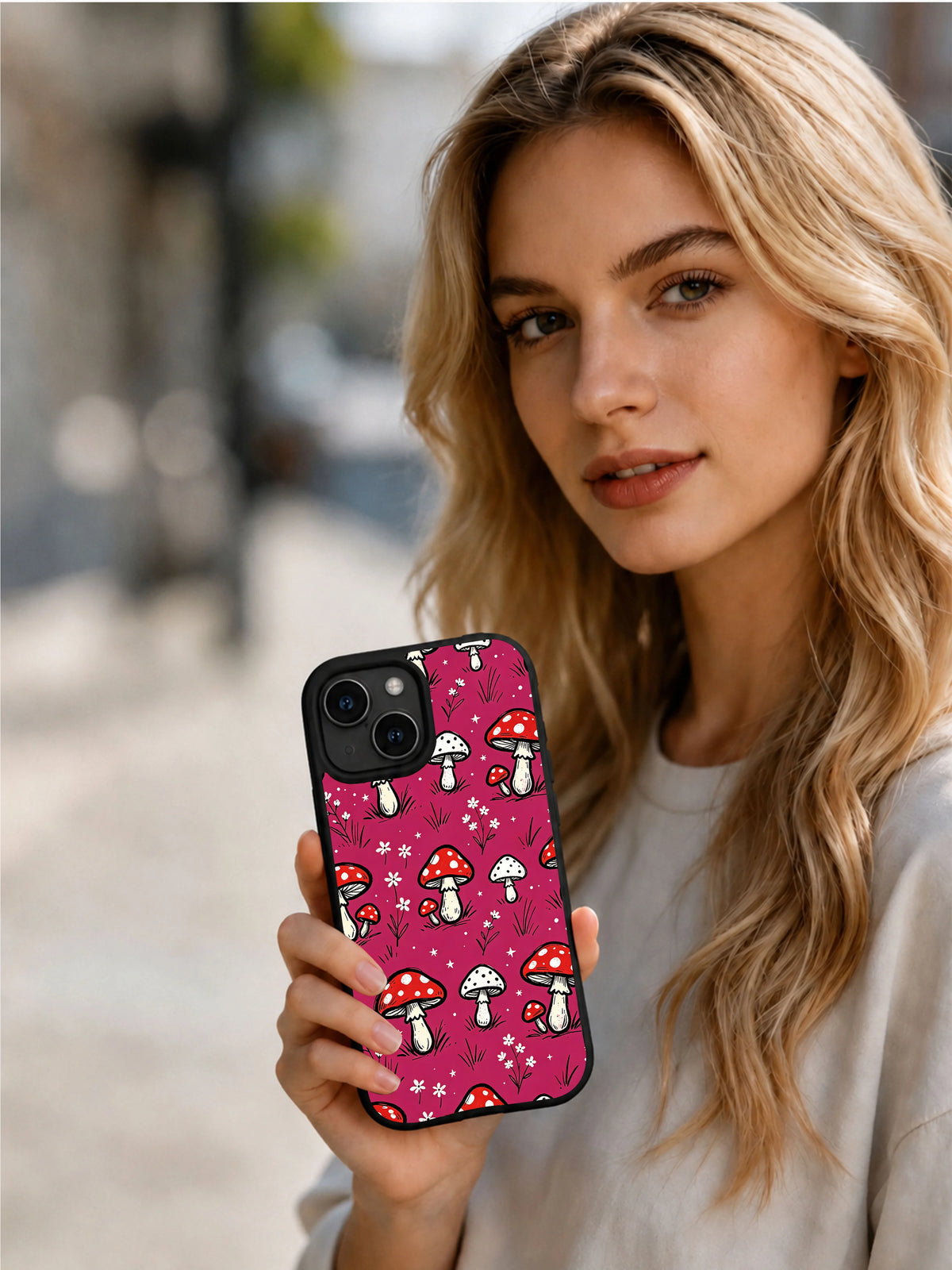 Berry Mushroom Forest iPhone 14 Plus case lifestyle view