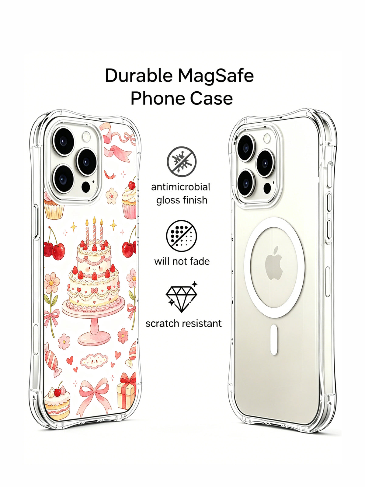 Birthday Celebration Wonderland: Tanıtım düzeninde desenli kılıf ve ikinci arka telefon görünümü.