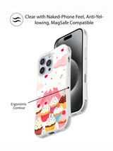 Birthday Cupcake Wonderland: Overlapping front phone view and illustrated rear case view.